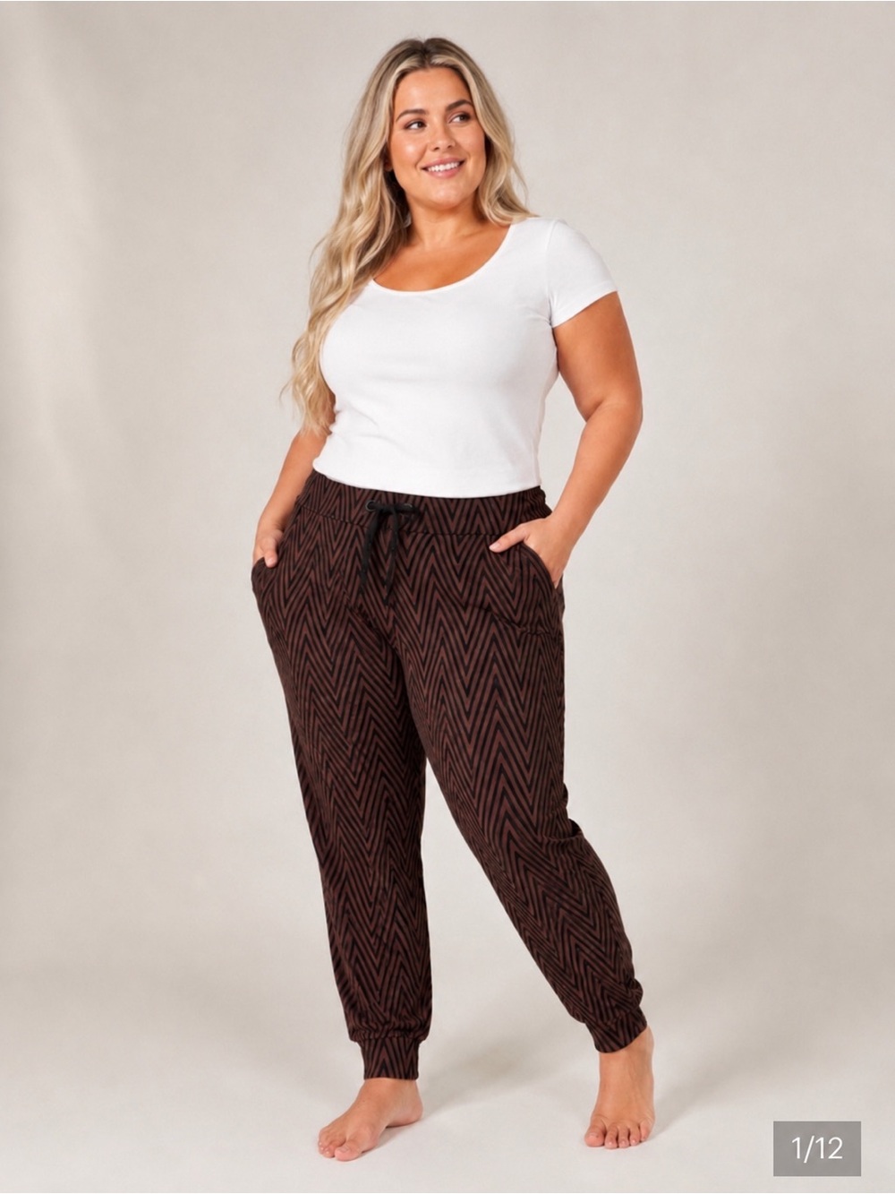 Noli Brown Chevron Drawstring Joggers